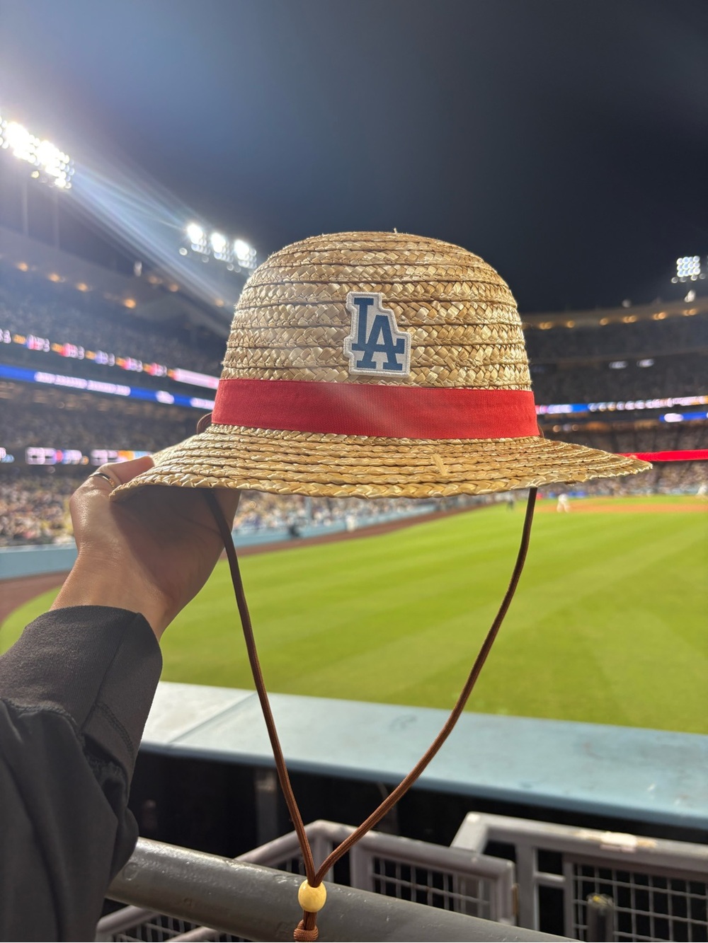 Los Angeles Dodgers OnePiece Straw Sun Hat with Red Band and Chin Cord